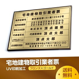 宅地建物取引業者票 【ブロンズxゴールド】520mm×370mm 安値 制作 製作 作成 作製 販売 法定看板 法定業者票 ステンレス 撥水加工宅地 建物 取引業者 金看板 宅建 標識 事務所用 許可票看板 事務所看板 短納期 tr-brz-gold