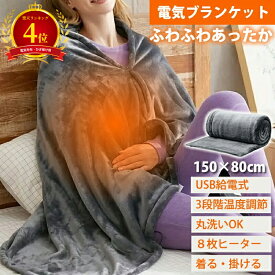 【楽天4位】電気毛布 USB給電 ヒーターブランケット ポンチョ 肩掛け毛布 敷き毛布 150cm × 80cm ひざ掛け 毛布 膝かけ 三段階温度調節 ふわふわ 良い肌触り マイクロファイバー フランネル あったか 暖かい 発熱 軽量 洗える 洗濯可 静電気防止 抗菌 オシャレ 送料無料