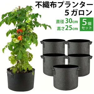 【5個セット】不織布プランター 5ガロン 18.9L ガーデンバッグ 植木鉢 家庭菜園 園芸 鉢 花 野菜 ハーブ 植物 栽培用 通気性 排水性 厚手300g 丈夫 再利用可能 室内 屋外 取っ手付き 移動簡単 コ