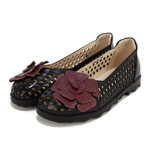 エスタシオン Estacion 革 花モチーフ レザーカット フラットシューズ