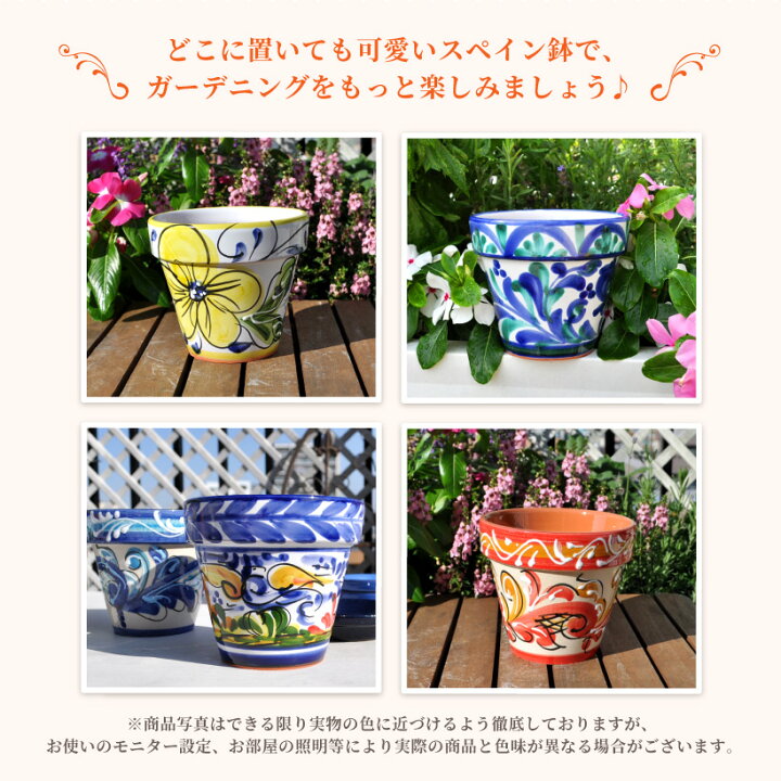 楽天市場 ガーデニング雑貨 スペイン鉢 選べる3個組セット 送料無料 スペイン製植木鉢 3 5号 受け皿付き デコラポット テラコッタ おしゃれ ガーデニング ガーデン 雑貨 おうち時間 大人かわいい雑貨 インテリア雑貨 ガーデニング雑貨天使アンジェロ