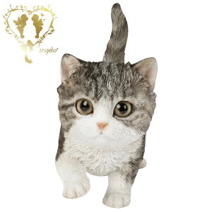 送料無料 【歩きだすサバトラ白猫】 CAT リビング、 玄関 ガーデン 雑貨 オーナメント おしゃれ置物 樹脂 お出迎え おうち時間 WooBia