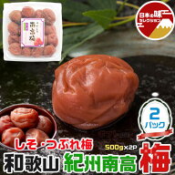 梅干し 紀州 南高 梅　つぶれ梅　しそ　1パック 500g(合計2パック・1kg) 塩分約10% 和歌山県産　つぶれう…