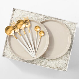 【最大1000円OFFクーポン】限定ギフトボックス クチポール×モヘイム×HYACCA プレート 皿 6本 6点 カトラリー フォーク スプーン TABLE WARE BOX / MATTE / ホワイト&ホワイトゴールド 結婚祝い 新築祝い 新居祝い ペア 食器 セット プレゼント ハイセンス お祝い