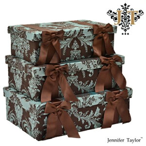 ジェニファーテイラー【送料無料】【カーライル】3段ボックス Jennifer Talor Carlisle ブルー リボン アメリカ 輸入 小物入れ 収納BOX 3Pボックス 小物入れ 3個セット 新生活 即日出荷