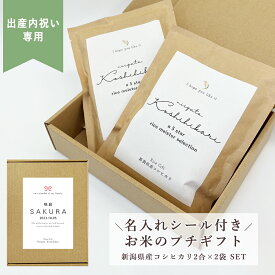 【出産内祝い専用】【名入れ】 出産内祝い お米 の プチギフト セット 名入れ シール 付き 新潟県産こしひかり（2合×2袋）出産内祝 ギフト お米ギフト 送料無料 オリジナルラベル メッセージ入り おしゃれ 英字 名入れ プレゼント ギフト お礼 プチギフト 米ギフト