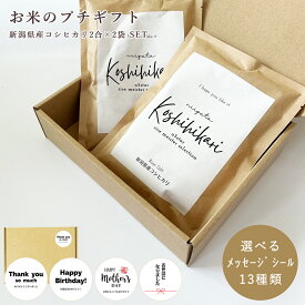 お礼 ギフト お米 の プチギフト 新潟県産コシヒカリ（2合×2袋） 選べる メッセージ シール 13種類 お返し ギフト 出産内祝い お米ギフト 送料無料 お米 内祝 出産内祝 結婚祝い 内祝い お祝い 御礼 誕生日 お礼 プチギフト ギフト プレゼント男性 女性