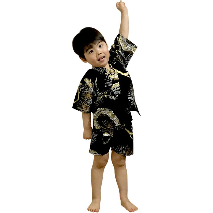 楽天市場】子供甚平 男の子用 龍鷹 黒和柄 じんべい ベビーキッズ日本 