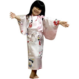 外国人向け子供着物 子供の祭り　ピンク日本のおみやげ 日本のお土産 ホームステイのおみやげ簡単に着れる着物 ローブ ガウン メール便送料無料