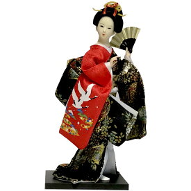 日本人形 鶴 扇子 着物 美人 人形（12インチ）約30cm踊り 日本文化 日本のおみやげ 日本のお土産 ホームステイのおみやげ 縁起物 インテリア 日本の衣装 日本美人 着物人形