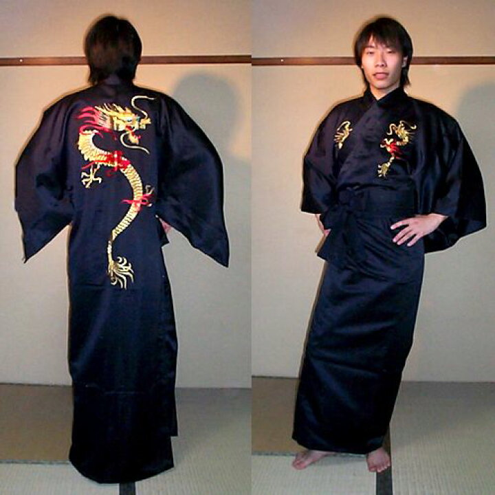 楽天市場】外国人向けポリエステル着物 火炎ドラゴン刺繍 龍着物 黒 