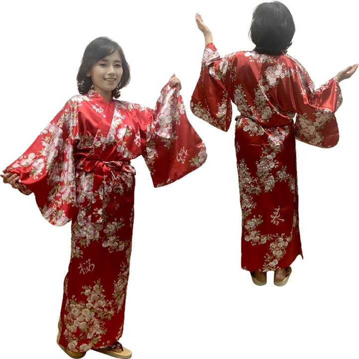 楽天市場】外国人向け着物 ポリエステル着物 桜 赤 簡単着物さくら 