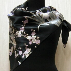 和風シルクスカーフ アヤメ 黒日本製絹製品日本のおみやげ 日本のお土産 外国へのお土産ホームステイのおみやげ 日本土産