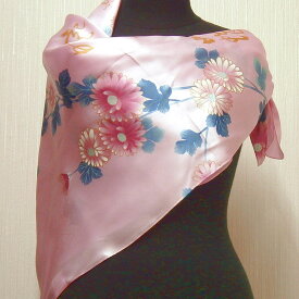 和風シルクスカーフ 菊 ピンク日本製絹製品 シルク100％日本のおみやげ 日本のお土産 外国へのお土産ホームステイのおみやげ 日本土産