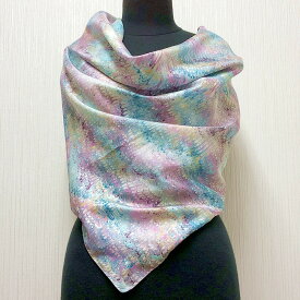 大判シルクスカーフ　マドレー染め ピーコックマーブル柄 墨流し柄 マドレー柄日本のおみやげ ホームステイのお土産 日本土産 絹100%スカーフ