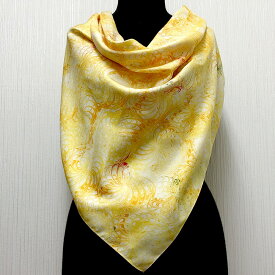 大判シルクスカーフ　マドレー染め イエローマーブル柄 墨流し柄 マドレー柄 絹スカーフ シルク100%日本のおみやげ ホームステイのお土産 日本土産