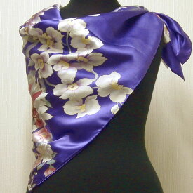 和風シルクスカーフ 蘭 紫日本製絹製品日本のおみやげ 日本のお土産 外国へのお土産ホームステイのおみやげ 日本土産