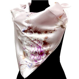 和柄シルクスカーフ鶴　ピンク日本製 絹製品 シルク100％日本のおみやげ 日本のお土産 外国へのお土産ホームステイのおみやげ 日本土産