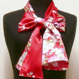 和柄シルクストール(ロングスカーフ) 桜 赤シルクスカーフ 絹のスカーフ 日本製絹製品 ストール日本のおみやげ 日本のお土産 ホームステイのおみやげ