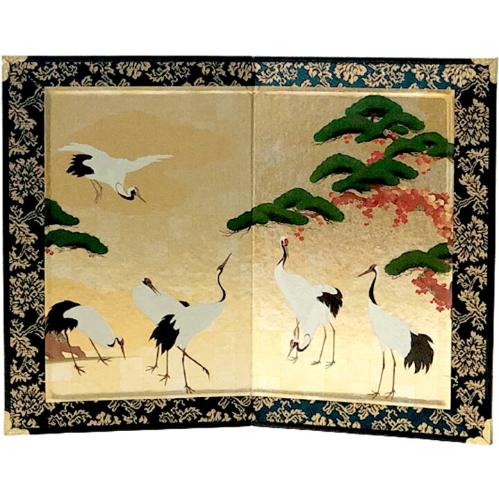 楽天市場】ミニ屏風 群鶴と松 日本の名画屏風大 二曲一双屏風 和風 