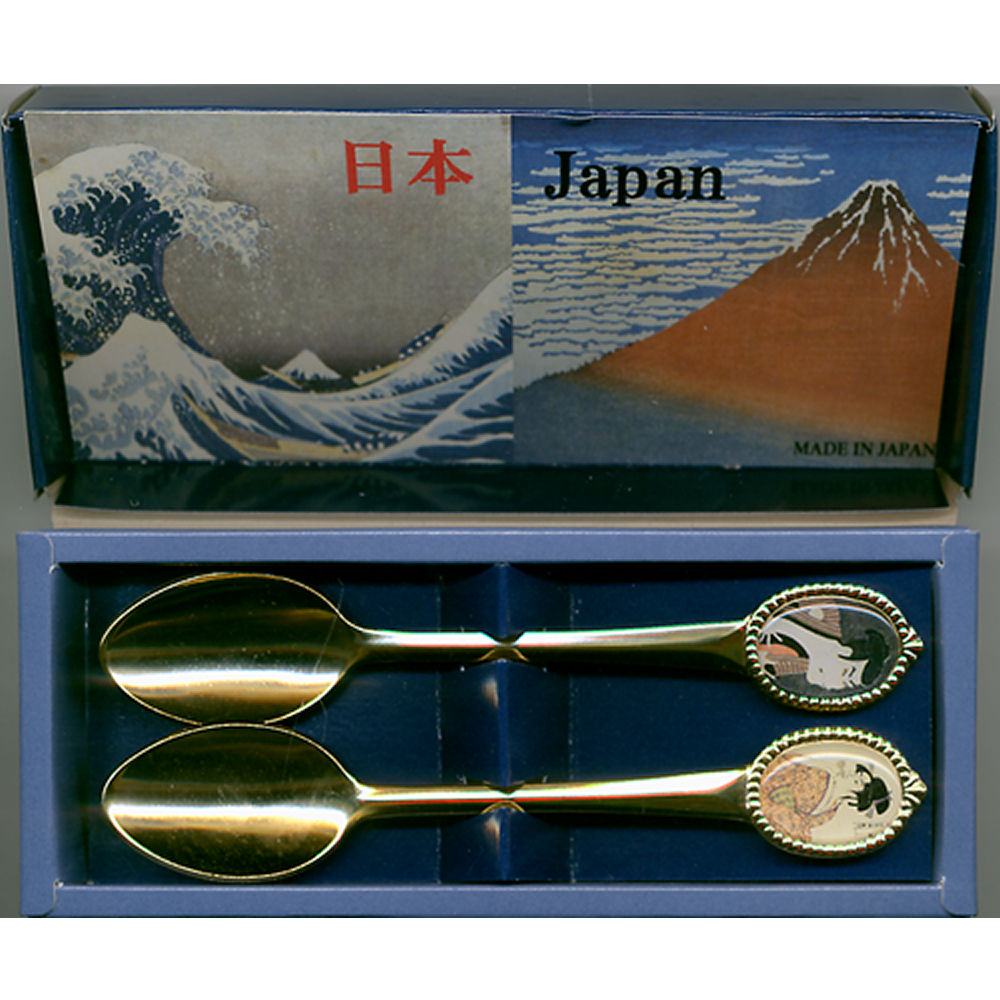 日本のアートギフトスプーン 2本セット 写楽・ビードロ美人<br>スーベニアスプーン<br> 版画 浮世絵スプーン　メール便 送料無料