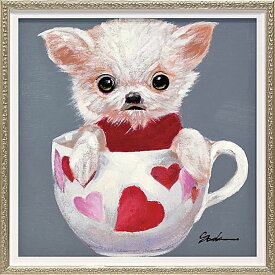 ハンドペイント絵画 オイル ペイント アート 「ティーカップ ドッグ4（Sサイズ）」 壁掛用 OP-07004周年記念品 プレゼント 退職記念 卒業記念 名入れ相談