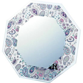 鏡 ミラー 八角 ミラー アート（Sサイズ） －なかの まりの－ 「パープル ペイズリー」 壁掛、卓上両用 NM-02801お祝い プレゼント 記念品 粗品
