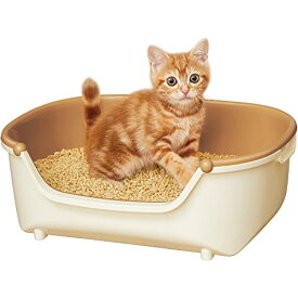 [マラソン期間中ポイント5倍]ニャンとも清潔トイレセット [約1か月分チップ・シート付] 猫用トイレ本体 すいすいコンパクト アイボリー&ペールオレンジ 子猫、小柄な猫用