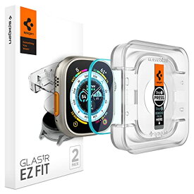 [マラソン期間中ポイント5倍]Spigen EZ Fit ガラスフィルム Apple Watch Ultra 49mm 用 貼り付けキット付き apple watch ウルトラ 49mm 対応 保護 フィルム 2枚入