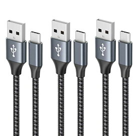 USB Type C ケーブル 【3本セット 1m/1m/2m】3A 急速充電 cタイプ QuickCharge3.0対応 高速データ転送 高耐久ナイロン素材 Samsung Galaxy S10 / Note / Huawei P30 / P20 lite / Sony Xperia XZ2 / XZ3 / Nintendo Switch / GoPro Hero 5/6 その他Android USB-C機器対応