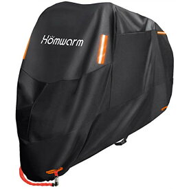 [マラソン期間中ポイント5倍]Homwarm バイクカバー 300D厚手 防水 紫外線防止 盗難防止 収納バッグ付き (4XL, ブラック)