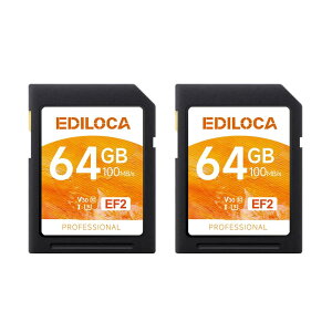 Ediloca EF2 64GB SDJ[h 2Zbg C10 UHS-I U3 V30 J[h  ǂݎ葬x 100MB/s ݑx 50MB/s Full HD & 4K rfI ZLAfW^J[h