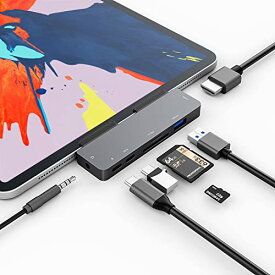[マラソン期間中ポイント5倍]3XI iPad Pro 2020 2018 USB C ハブ 7in1 iPad Air 4 ハブ 4K HDMI 出力 60W PD充電 USB3.0 ハブ SD/TFカードリーダー 3.5mm ヘッドホンジャックタイプ C HDMI 変換 アダプタ iMac 2021/Macbook pro/SAMSUNG/Huawei Mate等対応
