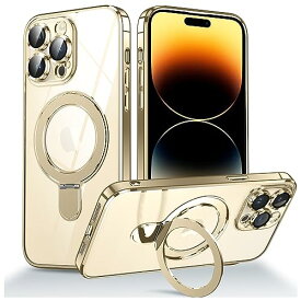 [マラソン期間中ポイント5倍]iPhone 15 Pro ケース【MagSafe対応 多機能隠しスタンド 縦横両対応 リング付き】アイフォン15 プロ 用 携帯ケース 一体型カメラレンズ保護 OURJOY スマホケース ゴールド