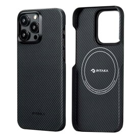 [マラソン期間中ポイント5倍]「PIT AKA」 iPhone 15 Pro 用 ケース 600Dアラミド繊維製 MagSafe対応 MagEZ Case 4 超極薄・超軽量 カーボン風 ワイヤレス充電対応 (600D 黒/グレーツイル柄)
