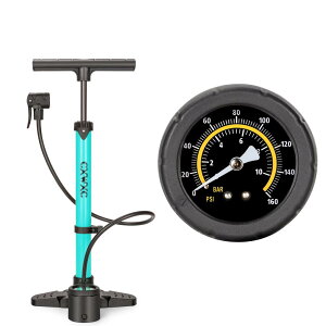 CXWXC 自転車 空気入れ 仏式/英式/米式 全バルブ対応 ゲージ付 160psi/ 1100kPa ロードバイク、クロスバイク、ママチャリなどの自転車対応 アルミ製 ブルー (CX-AIR11-S)