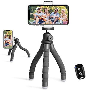 UBeesize スマホ 三脚 スマホスタンド リモコン付き iPhone/Android対応 持ち運び便利 スマホ三脚 くねくねスタンド カメラ/自撮り/ビデオ/写真/撮影など対応 (黒)