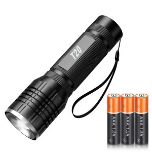 LED 懐中電灯 フラッシュライト ハンディライト強力 軍用 高輝度/遠射チップ搭載 5種類点灯モード 軽量 小型 ズーム調節 電池式 単四電池付き 防災 停電対策 緊急用 キャンプ 登山 夜釣り (1個