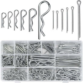 割りピンセット Rピン コッターピン クリップ ステンレス 割りピン品揃えキット セット シルバートーン ヘアピン スナップピン ヒッチ コッターピン ステンレス製造 亜鉛メッキ鋼 自動車 機械 修理用 汎用 R状バネ ファスナー 250個入り 12種類 収納ケース付き バイク整備 機