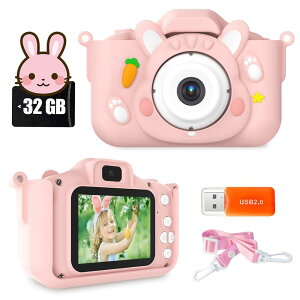 キッズカメラ トイカメラ 子供用 【5000万高画素&音楽プレーヤー】 2.0インチIPS画面 子ども おもちゃ 写真 自撮り 1080P録画 8倍ズーム 32GB SDカード付き ゲーム機能 1000mAh長持ちバッテリー 女