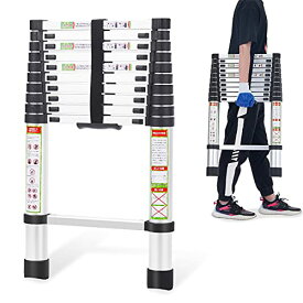 [マラソン期間中ポイント5倍]RIKADE 伸縮はしご 耐荷重150kg 軽量 持ち運びやすい 折り畳み 伸縮梯子 多機能アルミはしご 自動ロック スライド式 伸縮自在 梯子 室内室外両用 スライド式(3.2m シルバー)