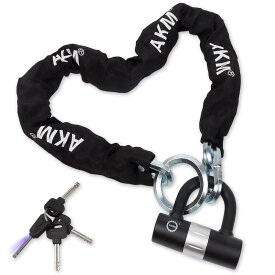 AKM バイクロック【高い耐切断性】極太チェーンロック φ(直径)12mm×1200mm U字ロック付き 自転車原付オートバイク