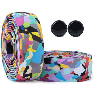 自転車 バーテープ ドロップハンドルバーテープ ロードバイク エンドプラグ付き EVA製 左右セット マルチカラー