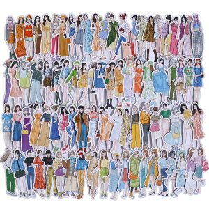 シール ステッカー 素材紙 コラージュ素材 大容量 フレークシール かわいい おしゃれ 女の子 女子 少女 ガール 人物 手帳デコ 日記シール カレンダー (シーズン4(100枚))