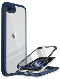 [マラソン期間中ポイント5倍]Miracase iPhoneSE用 ケース 第2世代 iPhoneSE2用ケース 第3世代 SE3 iPhone8用ケース 2020 9H強化ガラス 4.7インチ フルカバー 360°保護 ネイビーブルー