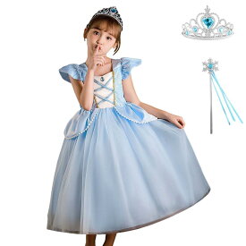[MUXIU] プリンセス ドレス 女の子 ハロウィン 仮装 姫風 子供 可愛い 人気 ワンピース コスプレ 诞生日 お遊戯会 文化祭 演奏会 パーティー イベント 演出服 カチューシャ 3点セット (100, ブルー)