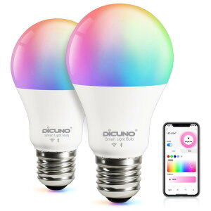 yWorks with AlexaFzDiCUNO X}[gd E26 LEDd 60W 9W 800lm F Alexa Google Ή dFEF }`J[ 1600F RGBCW Lz Wi-Fi Bluetoothڑ nusv PSEF؍ς 2