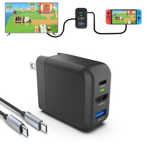 Switch ドック充電器 ゲーム同時に充電 Switch充電器 タイプC充電器 高速充電器(USB3.1/ HDMI/ USB2.0 3つのインターフェース) HDMI変換アダプター スイッチ/iPhone 15対応 (ブラック、 30W)Basicolor