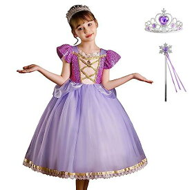 [MUXIU] プリンセス ドレス 女の子 ハロウィン 仮装 姫風 子供 可愛い 人気 ワンピース コスプレ ?生日 お遊戯会 文化祭 演奏会 パーティー イベント 演出服 カチューシャ 3点セット (120, パープル)