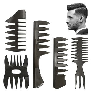 サムコス コーム くし メンズ ュコーム ヘアコンビ クシ オイルヘアピック 散髪店 サロン ヘアスタイリング 美容院専用櫛 理髪道具 男女兼用 (5本セット)